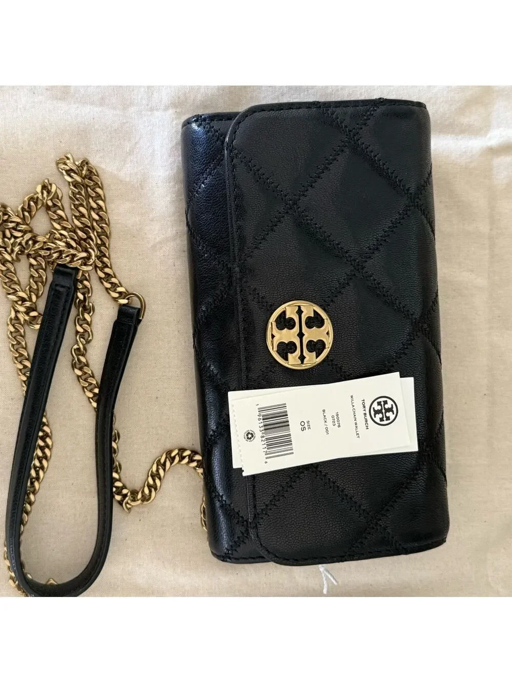 New Tory Burch Willa Diamond Quilted Soft Leather Crossbody Chain Wallet Bag,